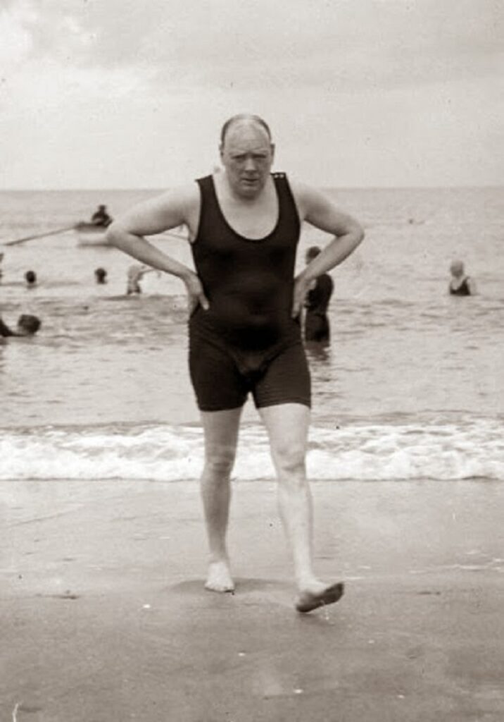 1922, Winston Churchill out for a swim