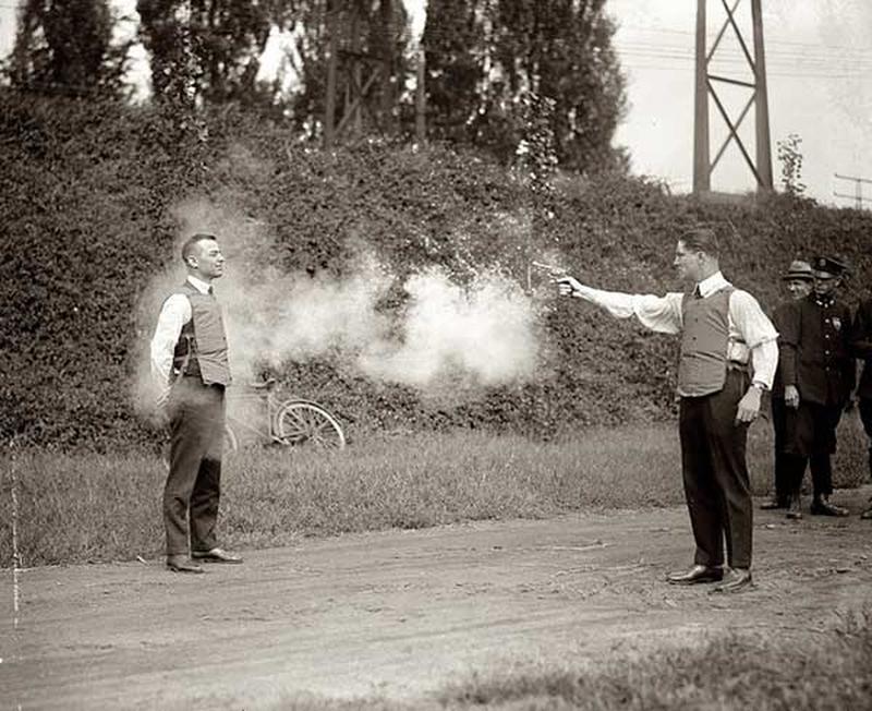 1923, Testing a bulletproof vest