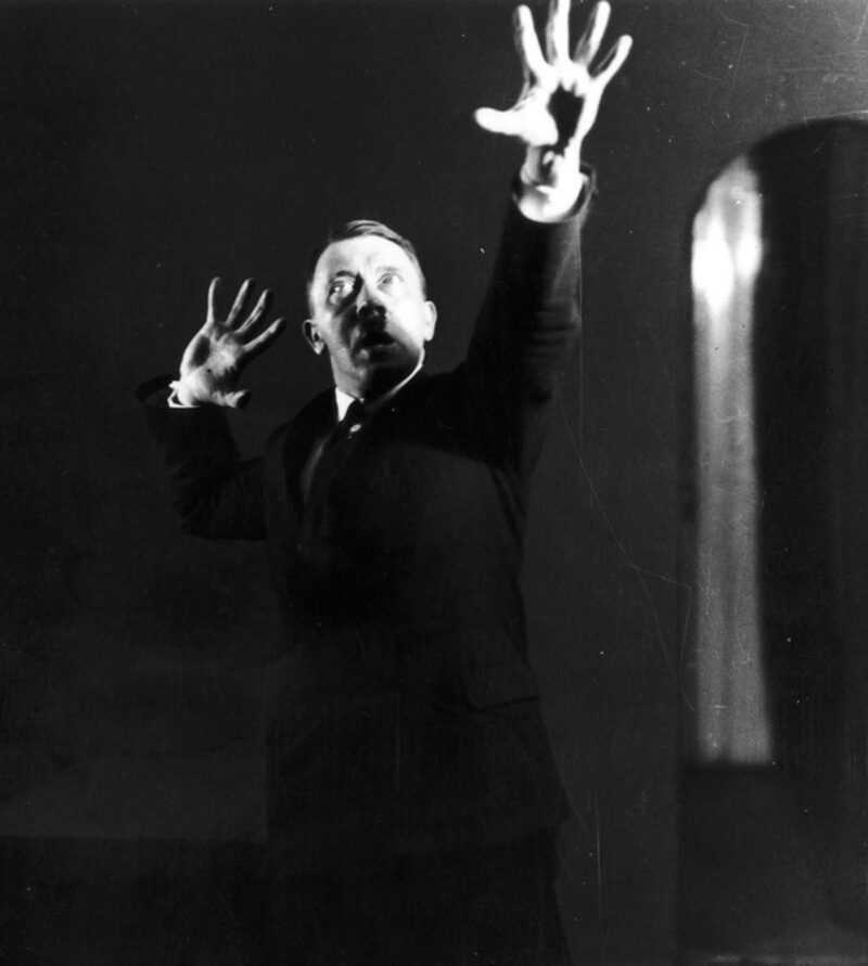 1925, Adolf Hitler practicing for his speech