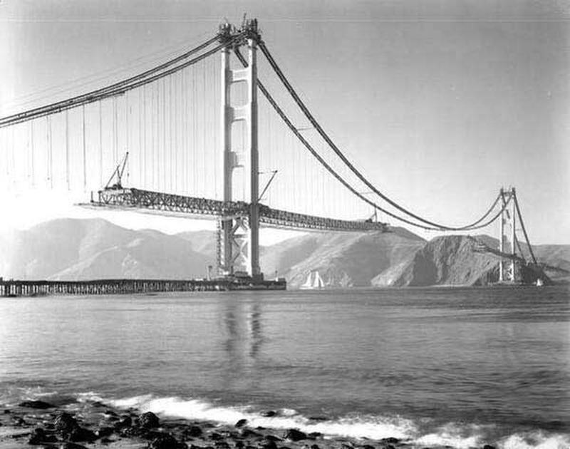 1937, The Golden Gate Bridge in San Francisco under construction