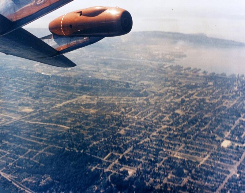 1955, Boeing 707 doing a barrel roll. When asked about his stunt, the test pilot said, 'just trying to sell airplanes'