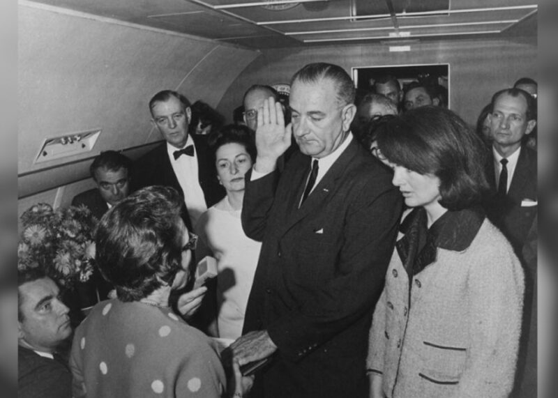 1963, Lyndon B. Johnson is sworn in